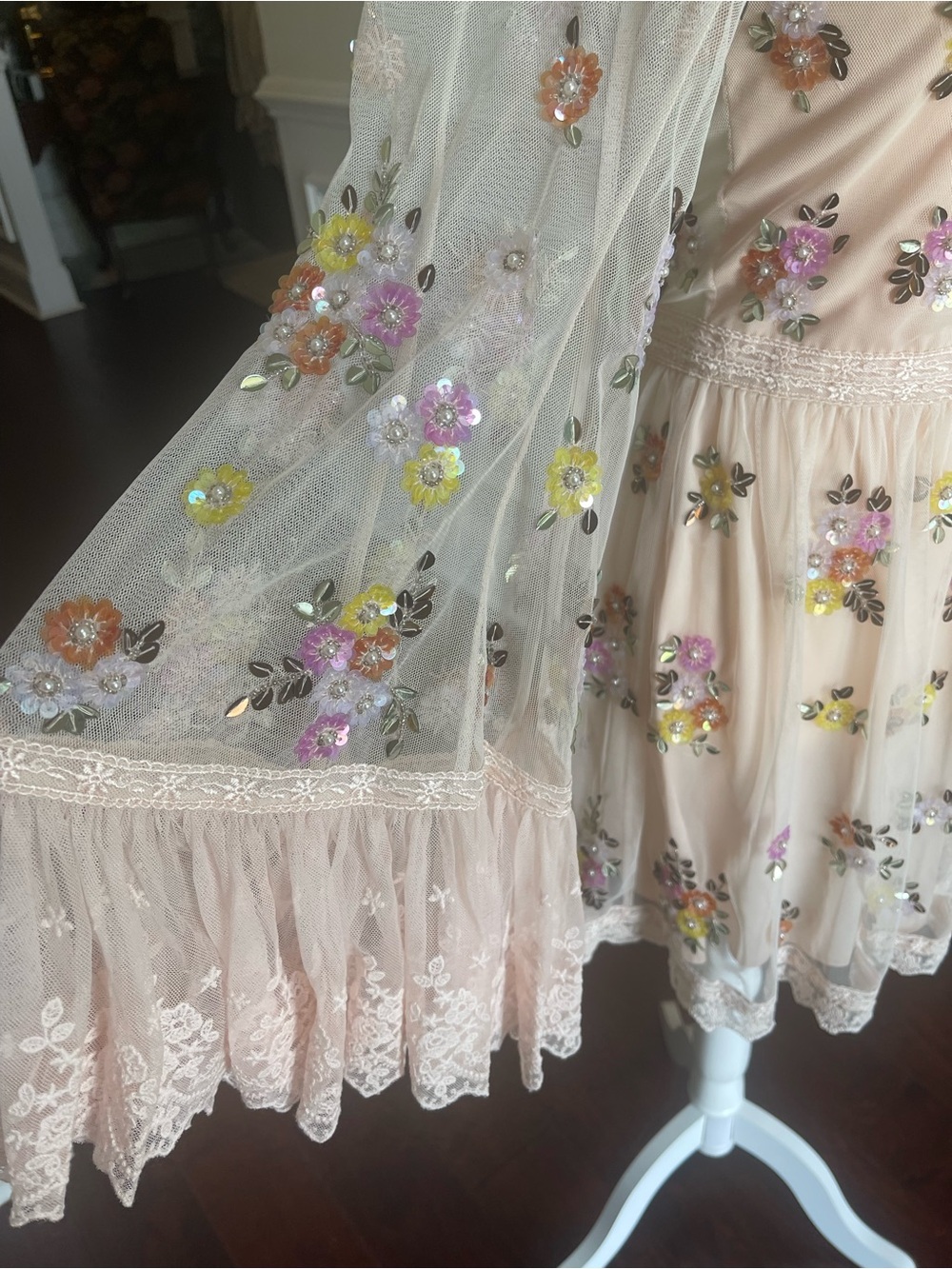Alice + Olivia Allegra Embellished Lace Mini Gown Pale Pink NWT US 10 - Picture 10 of 16